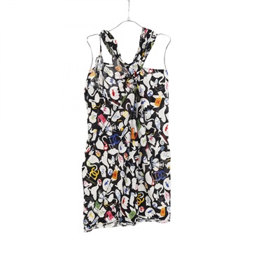 CHANEL COCO Mark Camelia Dress P30594 Cotton Black Multicolor #44 Used Women