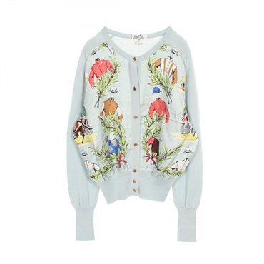 HERMES Serie buttoned cardigan silk cotton Blue Multicolor Used Women #40