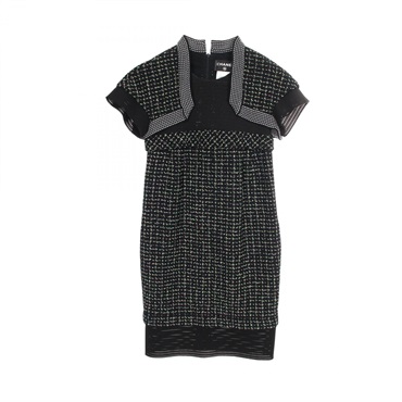 CHANEL Short Sleeve Dress P45948 Nylon Black Multicolor #38 Used Women