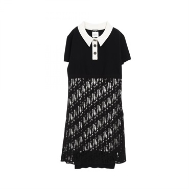 CHANEL COCO Mark Button Dress P43423K04436 Cotton Rayon B&W #38 Used Women