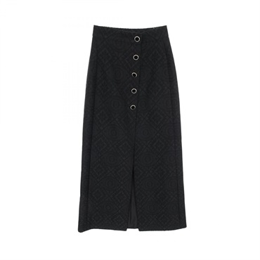 CHANEL COCO Mark Embroidery Skirt P71055 Wool Silk Black #34 Used Women