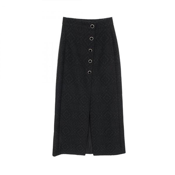 CHANEL COCO Mark Embroidery Skirt P71055 Wool Silk Black #34 Used Women