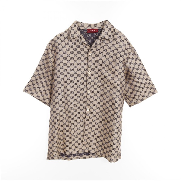 GUCCI GG Polo Shirt Short Sleeve 742707 Linen Polyester Beige #44 Used Mens