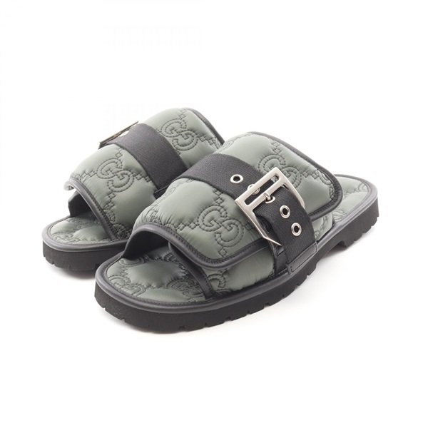 GUCCI GG Quilting Strap Sandals Mules 776792 Nylon Green #10 Used Mens