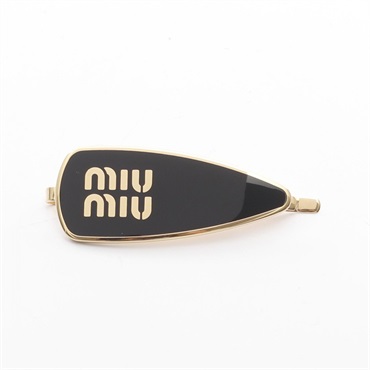 Miu Miu logo hair clip 5IF1472F6TF0002 Gold Plated Black NEW Women
