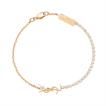 SAINT LAURENT Cassandre Charm Bracelet Gold Plated Rhinestone NEW women