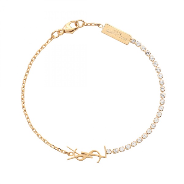 SAINT LAURENT Cassandre Charm Bracelet Gold Plated Rhinestone NEW women