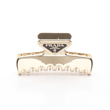 PRADA Triangle logo hair clip accessory 1IF1032BA6F0056 Gold Plated Black