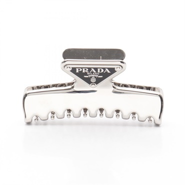 PRADA Triangle logo hair clip accessory 1IF1032BA6F0276 Stainless Steel Black