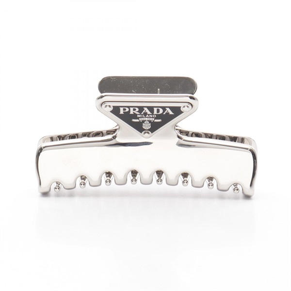 PRADA Triangle logo hair clip accessory 1IF1032BA6F0276 Stainless Steel Black