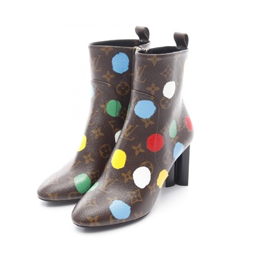 LOUIS VUITTON LV x YK Painted Dots short Boots shoes Monogram Canvas Brown #37