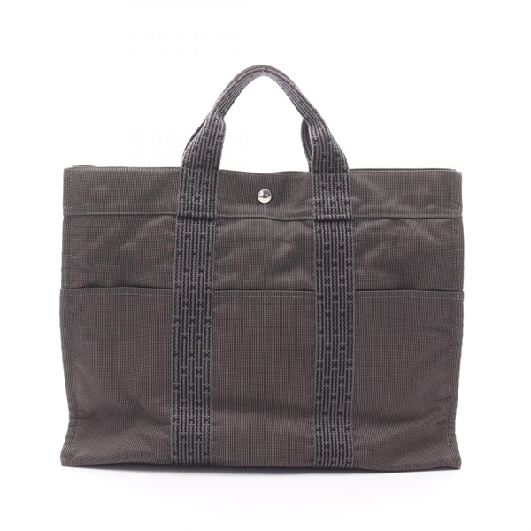 HERMES Herline MM Hand Tote Bag Nylon canvas Gray Used unisex SHW