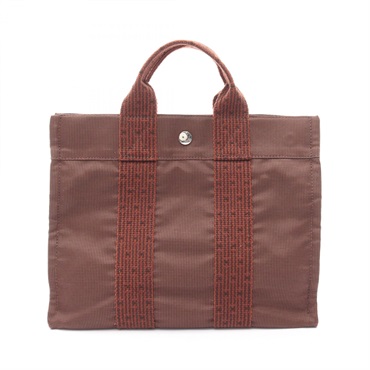 HERMES Herline PM Tote Bag canvas Nylon Brown Used Women