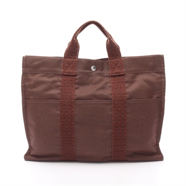 HERMES Herline MM Hand Tote Bag Nylon canvas Brown Used unisex SHW