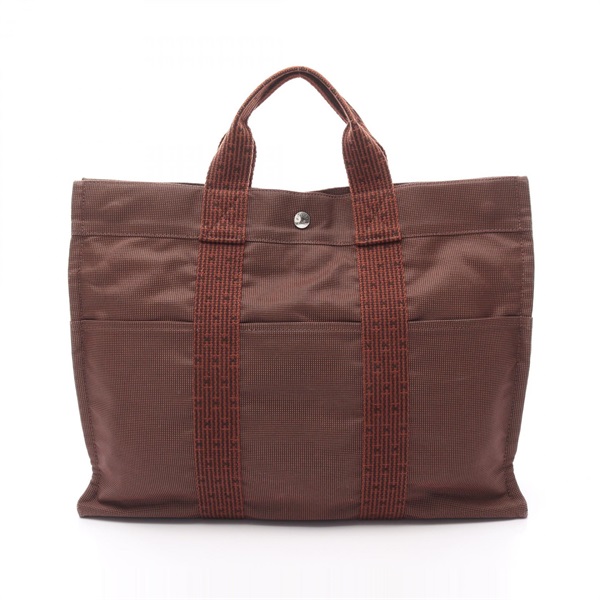 HERMES Herline MM Hand Tote Bag Nylon canvas Brown Used unisex SHW
