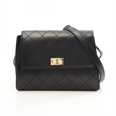 CHANEL 2.55 Matelasse cahin Shoulder Bag Lamb leather Black Used Women GHW CC