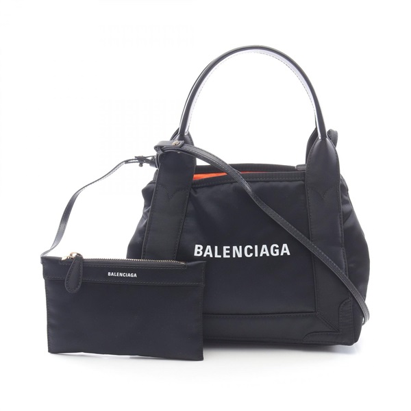BALENCIAGA NAVY CABAS XS Shoulder Handbag 390346 Nylon leather Black Used Women