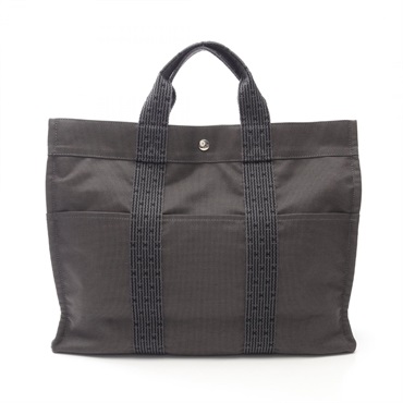 HERMES Herline MM Tote Hand Bag canvas Nylon canvas Gray Used unisex SHW