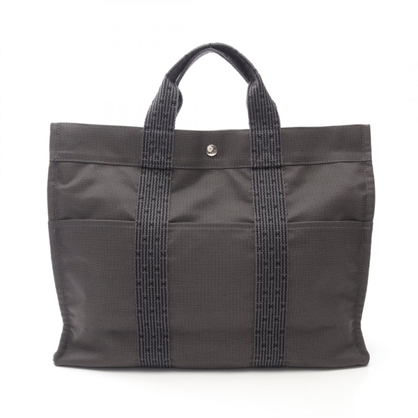 HERMES Herline MM Tote Hand Bag canvas Nylon canvas Gray Used unisex SHW