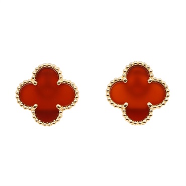 Van Cleef & Arpels Vintage Alhambra Pierced earrings Carnelian 18KYG Gold Used