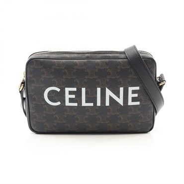 CELINE Triomphe Medium Messenger Shoulder Bag 194502 canvas leather Black Brown