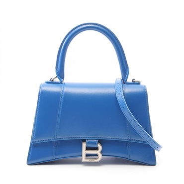 BALENCIAGA Hourglass Small Shoulder Handbag 593546 leather Blue Used Women