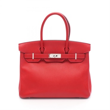 HERMES Birkin 30 Handbag Q Epsom leather Red Vermillon Used SHW Women