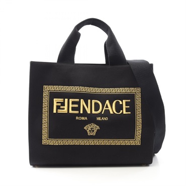 FENDI × VERSACE FENDACE Shoulder Tote Bag 8BH395 canvas Black Used Women