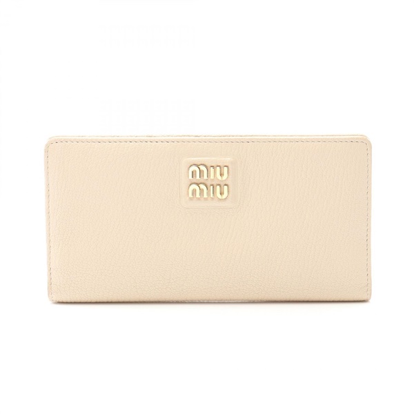 Miu Miu Madras Bifold purse long wallet leather Beige Used Women