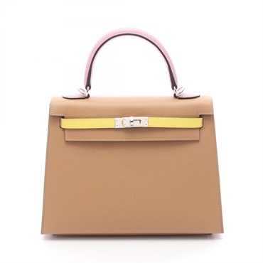 HERMES Kelly 25 tricolor Shoulder Handbag B Epsom leather Chai Lime Used SHW