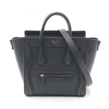 CELINE Luggage Nano Shopper Shoulder Handbag 189243 leather Black Used Women
