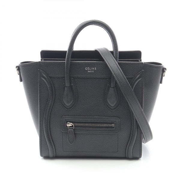 CELINE Luggage Nano Shopper Shoulder Handbag 189243 leather Black Used Women