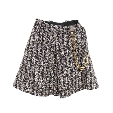 LOUIS VUITTON Chain Detail Skirt RW212W FG9 FLSK20 Wool Leather Black #34 Women