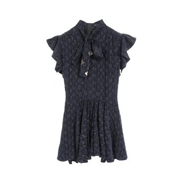 LOUIS VUITTON Monogram Dress RW202W XEY FJDR32 Silk Navy #34 Used Women