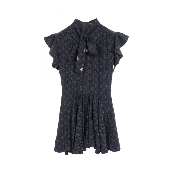 LOUIS VUITTON Monogram Dress RW202W XEY FJDR32 Silk Navy #34 Used Women