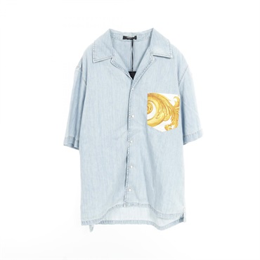 VERSACE denim shirt tops #48 short sleeves cotton Blue Used mens