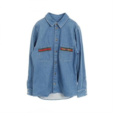 GUCCI WASHED ORGANIC DENIM SHIRT Sherry Line 626480 cotton Blue Used mens #44