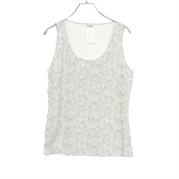 CHANEL All-over Logo Print Side Zip Tank Top P12898V07257 Nylon White Black #44