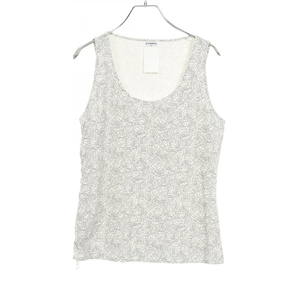 CHANEL All-over Logo Print Side Zip Tank Top P12898V07257 Nylon White Black #44