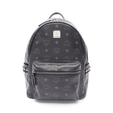 MCM Visetos Backpack Bag Canvas leather Black Used unisex