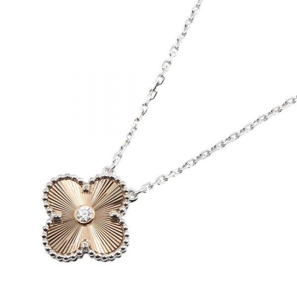 Van Cleef & Arpels Vintage Alhambra 1PD Necklace Pendant 18KWG Diamond 37~41.5cm