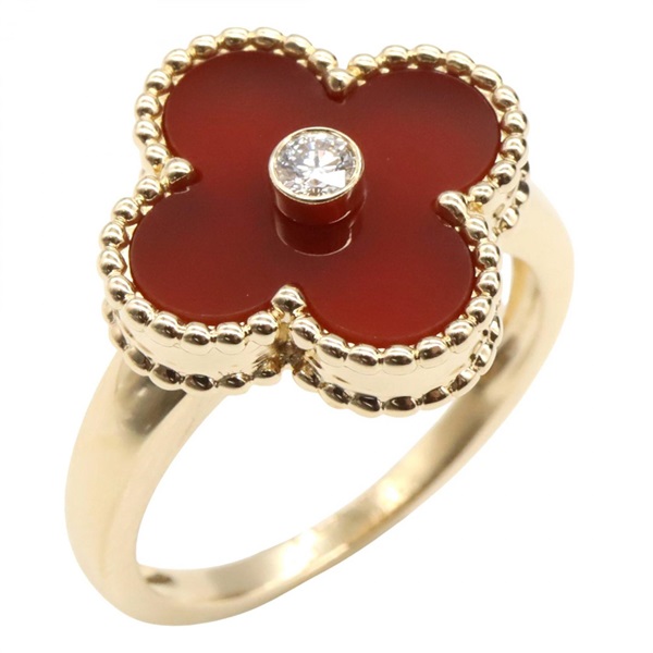 Van Cleef & Arpels Vintage Alhambra Ring Diamond 18KYG Carnelian Used US #5.5