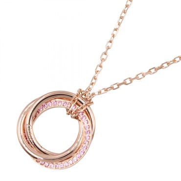 CARTIER Trinity Pendant Necklace 18KRG Pink Rose Gold Pink sapphire Used 38~41cm