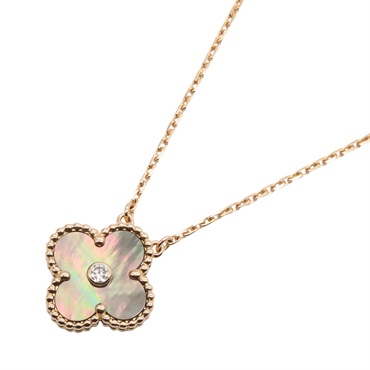 Van Cleef & Arpels Vintage Alhambra Necklace Diamond 18KPG Gold mother of pearl