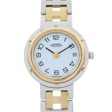 HERMES Clipper Wrist Watch CL2.440 Quartz Gold Plated Stainless Steel Used Women