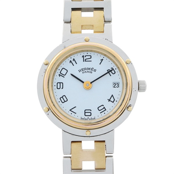 HERMES Clipper Wrist Watch CL2.440 Quartz Gold Plated Stainless Steel Used Women