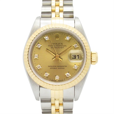 ROLEX Datejust 10P Diamond S Wrist Watch 69173G Automatic 18KYG SS Used women