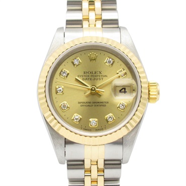 ROLEX Datejust 10P Diamond W Wrist Watch 69173G Auto 18KYG Gold SS Used women