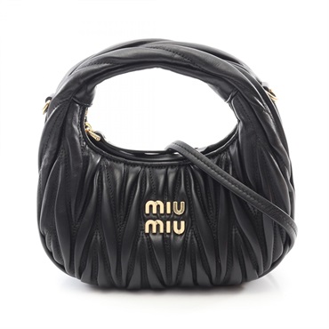 Miu Miu Wonder Matelasse Shoulder Handbag 5BP078OOOAN88F0002 Leather Black NEW