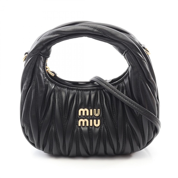 Miu Miu Wonder Matelasse Shoulder Handbag 5BP078OOOAN88F0002 Leather Black NEW